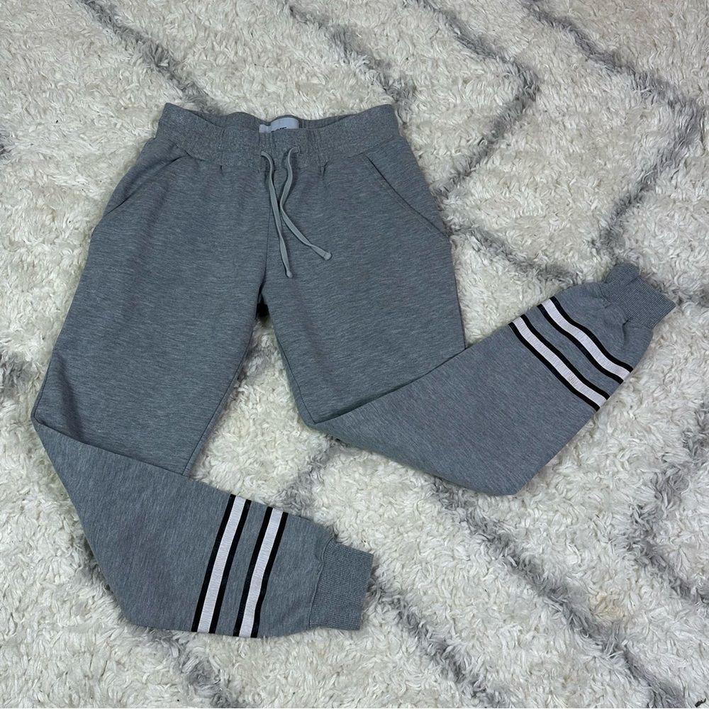 DOPE Gray Joggers with Black and White Stripes